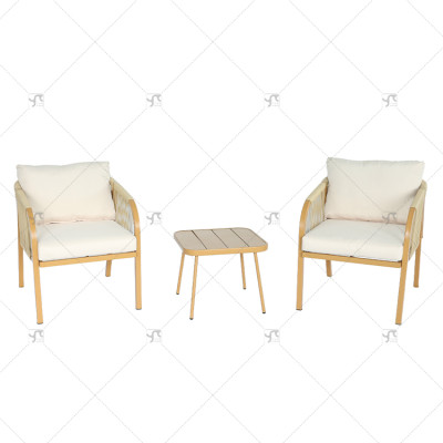 Modern steel Rattan Rope Woven Hotel Resort Patio Dining Chairs Outdoor Garden Furniture table and chair  Set of 3