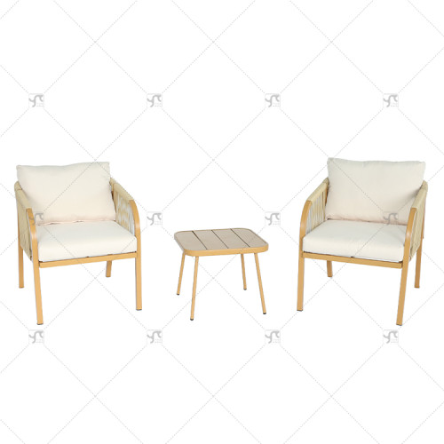 Modern steel Rattan Rope Woven Hotel Resort Patio Dining Chairs Outdoor Garden Furniture table and chair  Set of 3