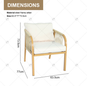 Modern steel Rattan Rope Woven Hotel Resort Patio Dining Chairs Outdoor Garden Furniture table and chair  Set of 3