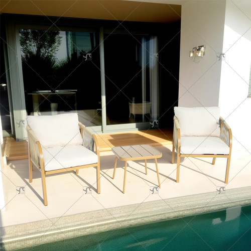 Modern steel Rattan Rope Woven Hotel Resort Patio Dining Chairs Outdoor Garden Furniture table and chair  Set of 3