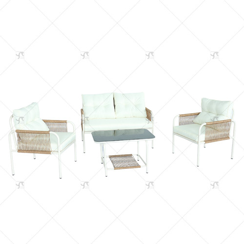 Modern Metal Frame Outdoor Furniture Set 7 Seater Patio Conversation Set Garden Furniture with Soft Cushions