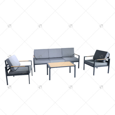 Durable 4Pieces Outdoor Metal Sofa Set with Coffee Table Patio Sectional Furniture Chat Sofa Conversation Set with Gray Cushions