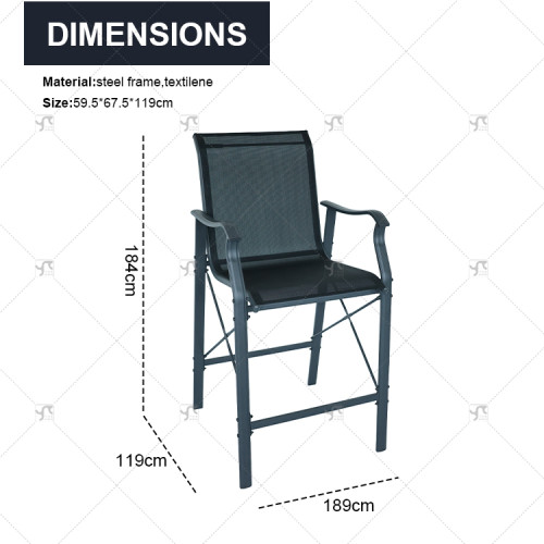 Outdoor Silk Printing  Glass Bistro Table and Metal Outdoor Stool Set Square 2 -Person Long Bar Height bar Chair Set of 3
