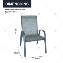 Metal Garden Outdoor Dining  Chair Fabric Garden Stacking Dining Chair teslin Garden Patio Restaurant Balcony Furniture