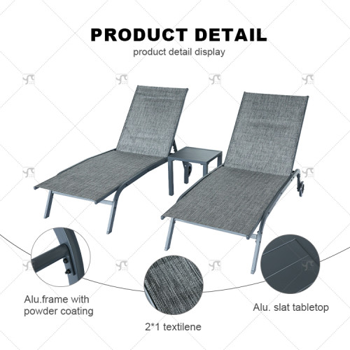 Aluminum Luxury Outdoor Garden Lounger Set of 3 Hotel Beach Garden Terrace Outdoor Furniture Design Chaise Sun Lounger Set