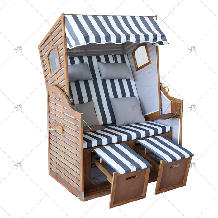 Pine Wood Frame Outdoor Wooden Furniture Roofed Chair Fashionable Sun Lounger Chair With Canopy Luxury Garden Beach Chair