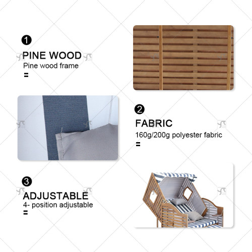 Pine Wood Frame Outdoor Wooden Furniture Roofed Chair Fashionable Sun Lounger Chair With Canopy Luxury Garden Beach Chair