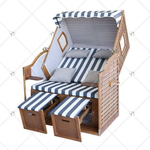 Pine Wood Frame Outdoor Wooden Furniture Roofed Chair Fashionable Sun Lounger Chair With Canopy Luxury Garden Beach Chair