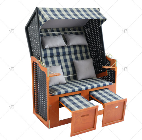 Outdoor Modern Design Luxury Beach Garden Chair New Wicker Sun Lounger Chair with Rattan Roof and Canopy Outdoor Furniture