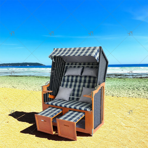Outdoor Modern Design Luxury Beach Garden Chair New Wicker Sun Lounger Chair with Rattan Roof and Canopy Outdoor Furniture