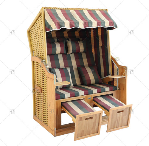 Outdoors 2-Seater Beach Chair Adjustable Backrest Fully Reclining Footstools Protective Cover Cushion for Balcony/Garden Patio