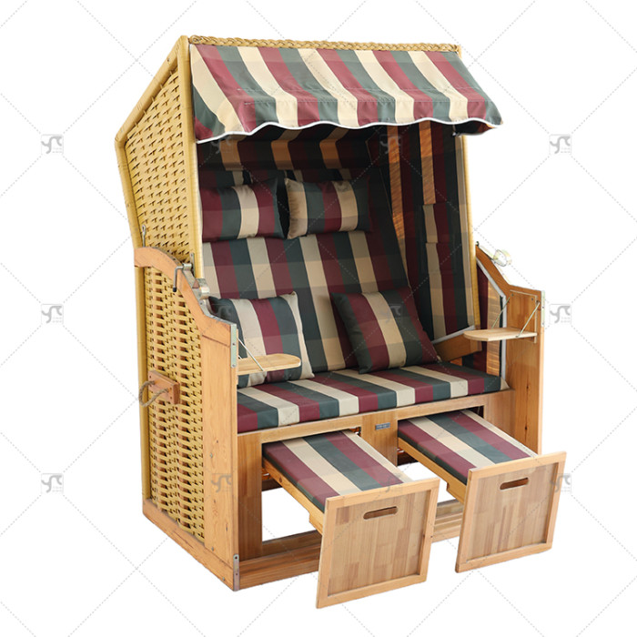 Outdoors 2-Seater Beach Chair Adjustable Backrest Fully Reclining Footstools Protective Cover Cushion for Balcony/Garden Patio