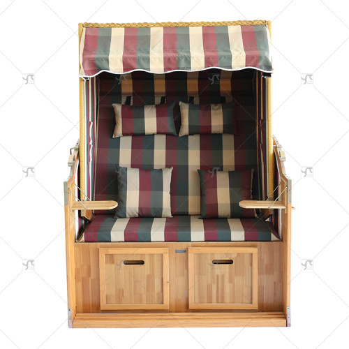 Outdoors 2-Seater Beach Chair Adjustable Backrest Fully Reclining Footstools Protective Cover Cushion for Balcony/Garden Patio