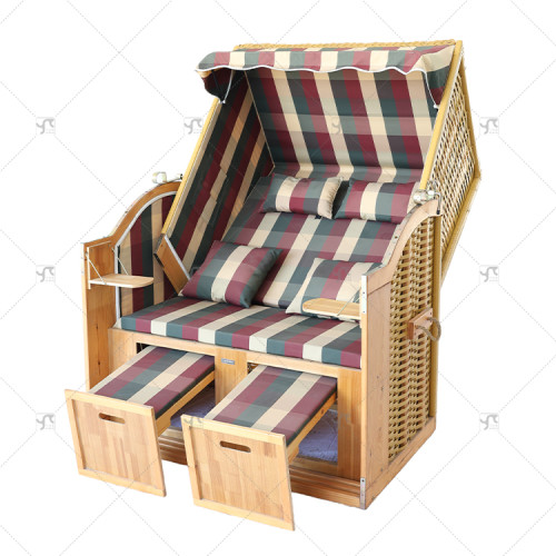 Outdoors 2-Seater Beach Chair Adjustable Backrest Fully Reclining Footstools Protective Cover Cushion for Balcony/Garden Patio