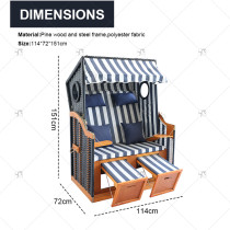 Outdoors Beach Chair 2-Seater Fully Reclining Wood Furniture 4-Way Adjustable Backrest Side Tables Protective Cover Cushion