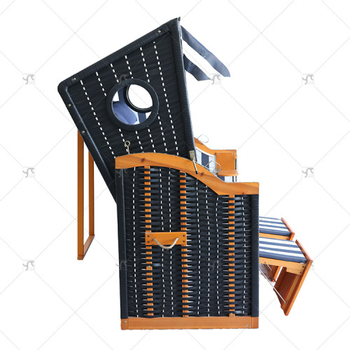 Outdoors Beach Chair 2-Seater Fully Reclining Wood Furniture 4-Way Adjustable Backrest Side Tables Protective Cover Cushion