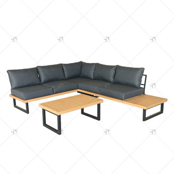 Outdoor Modern Patio Lounge Corner Sofa Set of 3 Furniture Outdoor Garden L Shaped Steel Conversation Set with Coffee Table Set