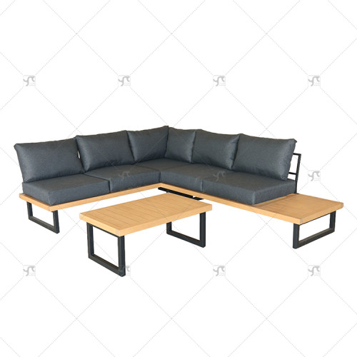 Outdoor Modern Patio Lounge Corner Sofa Set of 3 Furniture Outdoor Garden L Shaped Steel Conversation Set with Coffee Table Set