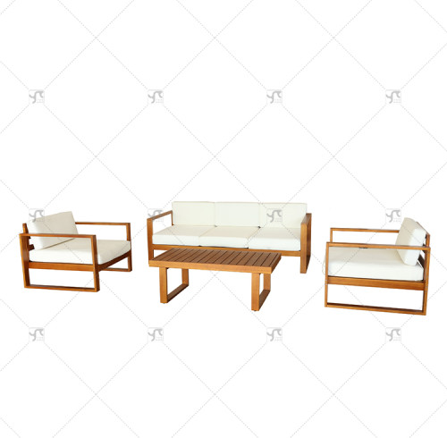 Modern 5-Seat Outdoor Patio Garden Sofa Set Eucalyptus wood frame Natural White Cushions Hot Transfer Printing Design for