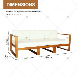 Modern 5-Seat Outdoor Patio Garden Sofa Set Eucalyptus wood frame Natural White Cushions Hot Transfer Printing Design for