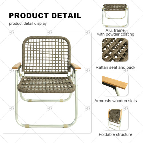 Outdoor  Rattan Folding square Chair Patio Outdoor Aluminum Rattan Chair Balcony Portable Single Camping Coffee Kermit Chair