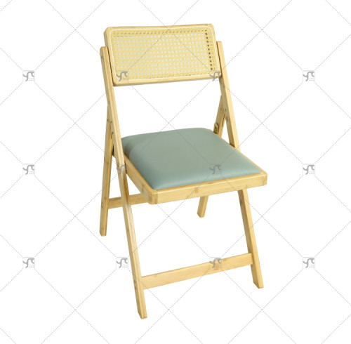 Indoor/Outdoor Rattan Folding Chair with Cotton Cushion Seat and Backrest Style Seating for Retro Camp Garden Outdoor for Events
