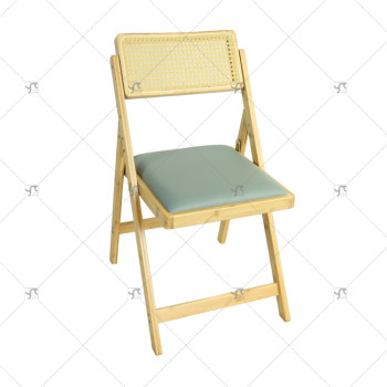 Indoor/Outdoor Rattan Folding Chair with Cotton Cushion Seat and Backrest Style Seating for Retro Camp Garden Outdoor for Events