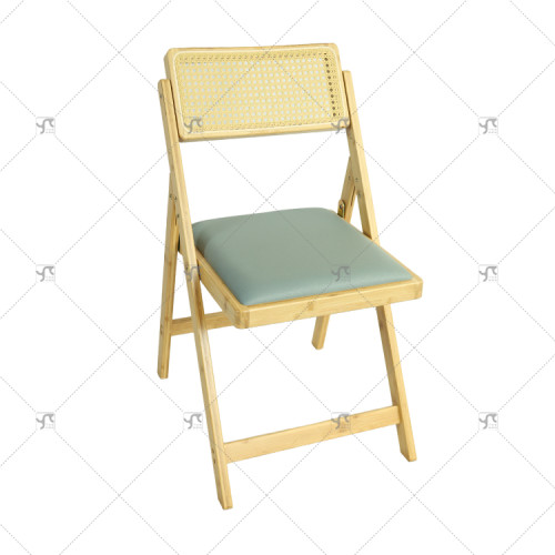 Indoor/Outdoor Rattan Folding Chair with Cotton Cushion Seat and Backrest Style Seating for Retro Camp Garden Outdoor for Events
