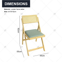 Indoor/Outdoor Rattan Folding Chair with Cotton Cushion Seat and Backrest Style Seating for Retro Camp Garden Outdoor for Events