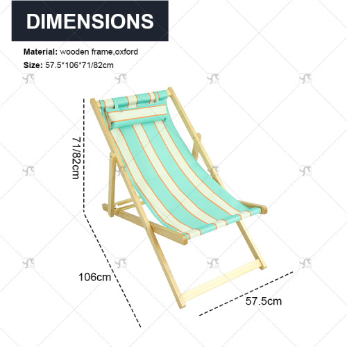 Outdoor Garden Lawn Yard Pool Party Chair with Headrest Portable Pine Wood Folding Beach Chair with Adjustable Backrest Angle