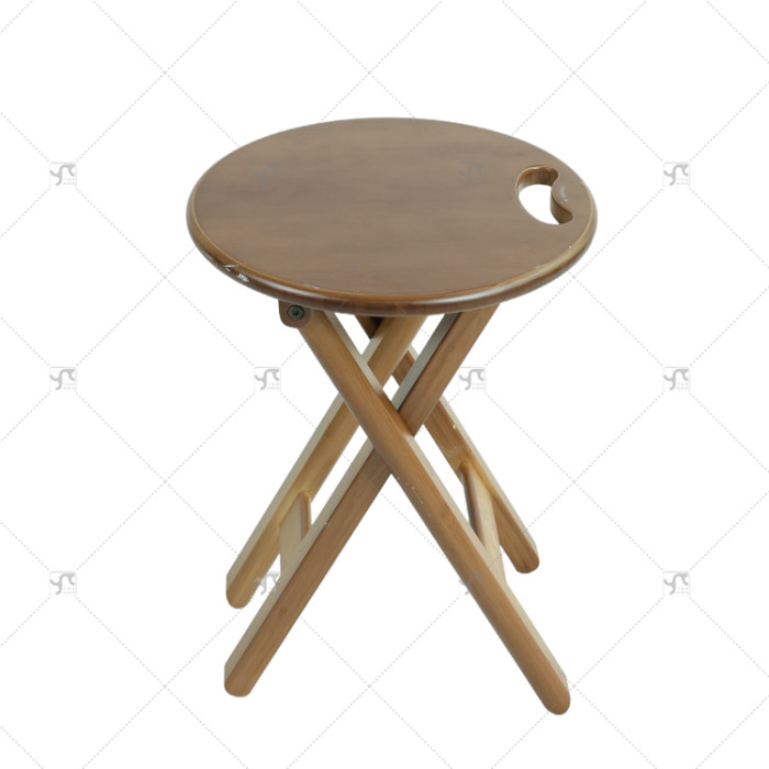 Modern Minimalist Solid Wood Round Foldable Chair Wooden Folding Bar Stool With Handle for Kitchen Vanity Church and Outdoor Use