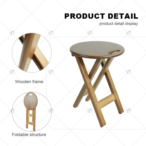 Modern Minimalist Solid Wood Round Foldable Chair Wooden Folding Bar Stool With Handle for Kitchen Vanity Church and Outdoor Use