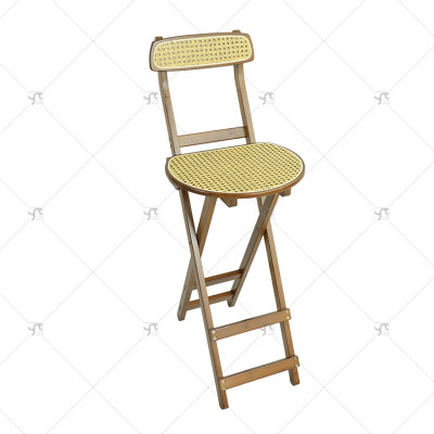 Modern Portable Foldable High Stool Luxury Contemporary Design Rattan Backrest for Home Coffee Shop Living Room Bar Cashier