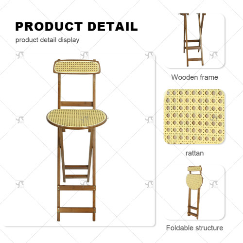 Modern Portable Foldable High Stool Luxury Contemporary Design Rattan Backrest for Home Coffee Shop Living Room Bar Cashier