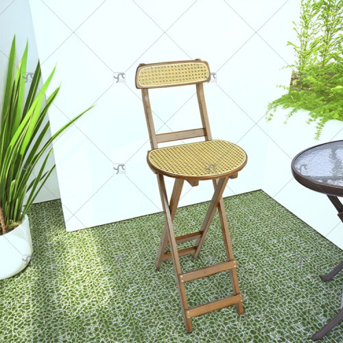 Modern Portable Foldable High Stool Luxury Contemporary Design Rattan Backrest for Home Coffee Shop Living Room Bar Cashier