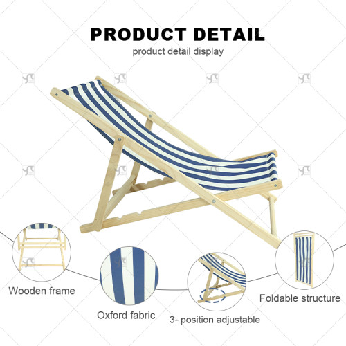 Outdoor Furniture Wooden Outdoor Lounge Chair Foldable Durable Oxford Fabric Light Weight for Balcony Garden Park or Beach