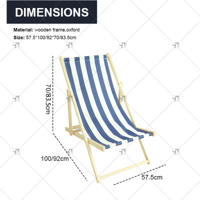 Outdoor Furniture Wooden Outdoor Lounge Chair Foldable Durable Oxford Fabric Light Weight for Balcony Garden Park or Beach