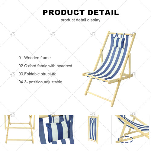 Outdoor Garden Lawn Yard Pool Party Chair with Headrest Portable Pine Wood Folding Beach Chair with Adjustable Backrest Angle