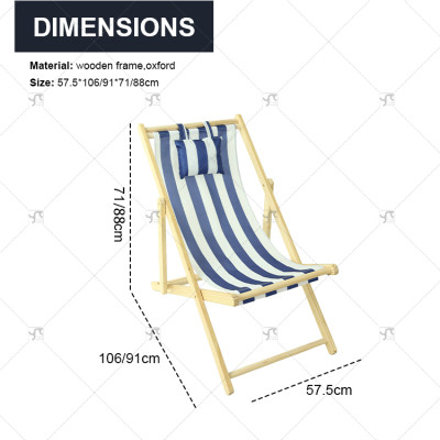 Outdoor Garden Lawn Yard Pool Party Chair with Headrest Portable Pine Wood Folding Beach Chair with Adjustable Backrest Angle