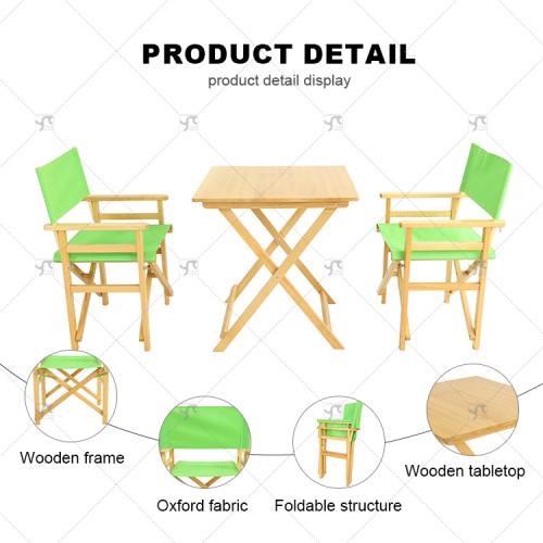Modern Minimalist Solid Wood Green Home Garden Dining Furniture Set Outdoor Folding Wooden Dining Table and Director Chair