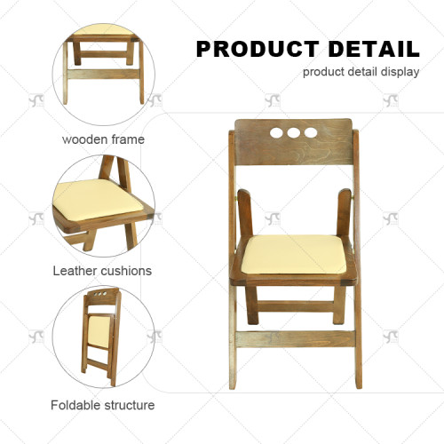 Outdoor Wooden Portable Wooden Activity Folding Chair WithLeather Pad Folding Chair for Hotels Parties Outdoor Parks Cottages