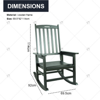 Outdoor Black Garden Leisure Rocking Chair  Pool Bench Interior Deck Patio Beach Rocking Solid Wood Patio Villa Courtyard Chair