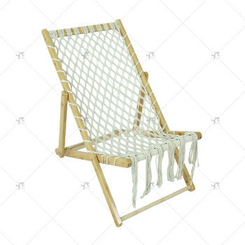 Modern Design Handwoven Rope Wooden Beach Chair - Eco-Friendly Foldable Outdoor Lounge Chair for Poolside, Garden, and Patio