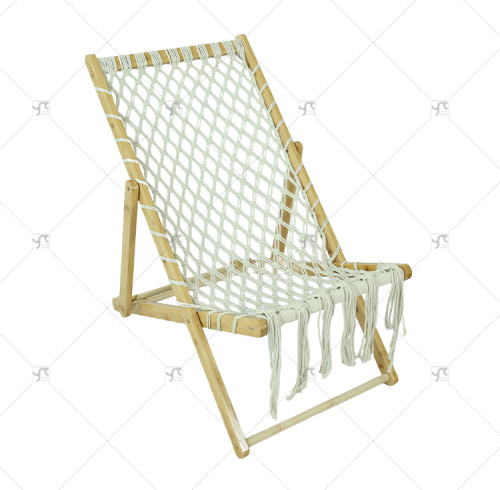 Modern Design Handwoven Rope Wooden Beach Chair - Eco-Friendly Foldable Outdoor Lounge Chair for Poolside, Garden, and Patio
