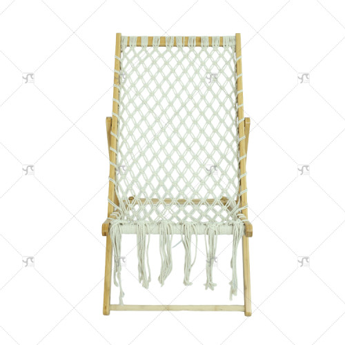 Modern Design Handwoven Rope Wooden Beach Chair - Eco-Friendly Foldable Outdoor Lounge Chair for Poolside, Garden, and Patio