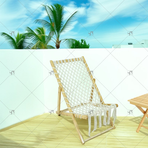 Modern Design Handwoven Rope Wooden Beach Chair - Eco-Friendly Foldable Outdoor Lounge Chair for Poolside, Garden, and Patio