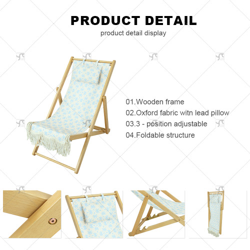 High Quality Wooden Folding with Pillow Chair Luxury Outdoor Garden Furniture Modern Portable Reclining for Beach Garden Use