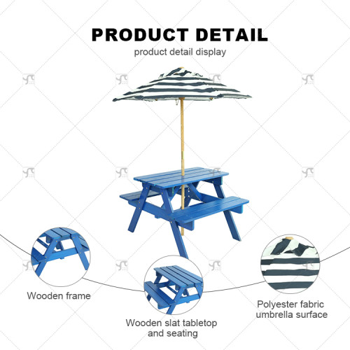 Children's Picnic Table Fir Wood Children's Table and Chair Set with Detachable Umbrella Suitable for Backyard Garden Terrace
