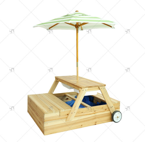 Outdoor Wooden Sand Car Shape Box for Kids Height Adjustable Sandbox with Canopy Kids' Backyard Play Pit with Cover With Wheels
