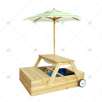 Outdoor Wooden Sand Car Shape Box for Kids Height Adjustable Sandbox with Canopy Kids' Backyard Play Pit with Cover With Wheels